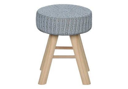 Round knitted grey ottoman pouf with natural wood legs, Unique Piece Furniture accent stool on Tampa Home & Garden Store