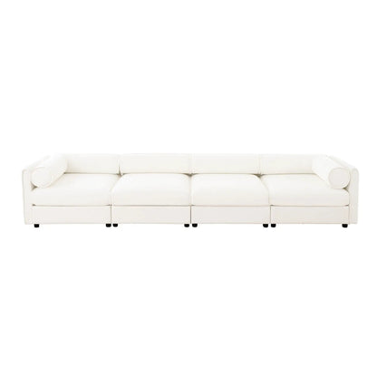 White leather-look sofa with cylindrical backrest and end bolsters, 3-seat on Tampa Home & Garden Store