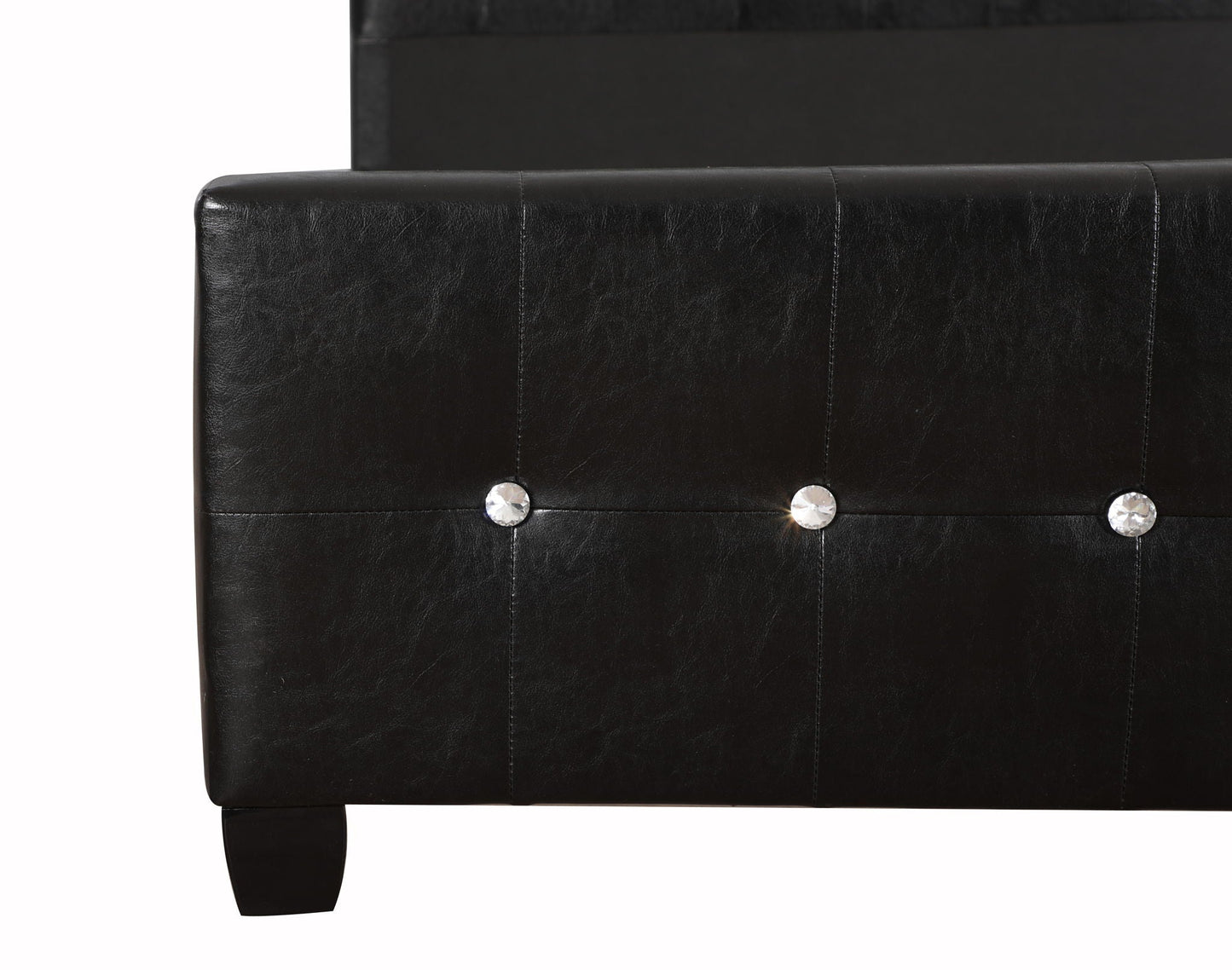 Stylish Transitional Bed in black faux leather, tufted with crystal buttons, HouseOfZazla on Tampa Home & Garden Store