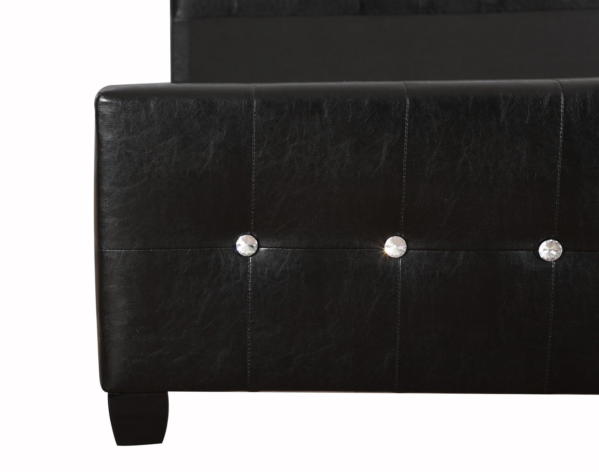 Stylish Transitional Bed in black faux leather, tufted with crystal buttons, HouseOfZazla on Tampa Home & Garden Store