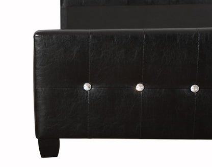Stylish Transitional Bed in black faux leather, tufted with crystal buttons, HouseOfZazla on Tampa Home & Garden Store