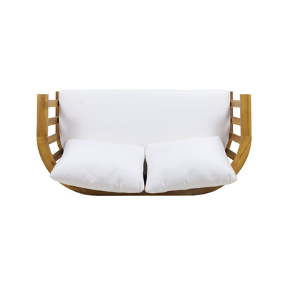 Spacious Outdoor Wooden Loveseat and Cushions