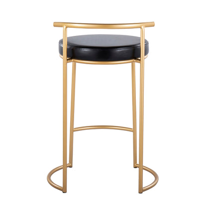 Contemporary round counter stools with padded black seat and gold metal frame, set of 2 on Tampa Home & Garden Store