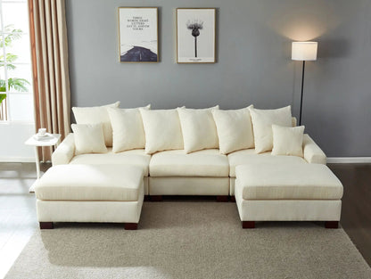 5 Seater L & U Shaped Convertible Couch in cream fabric, 3-piece set by Unique Piece Furniture on Tampa Home & Garden Store