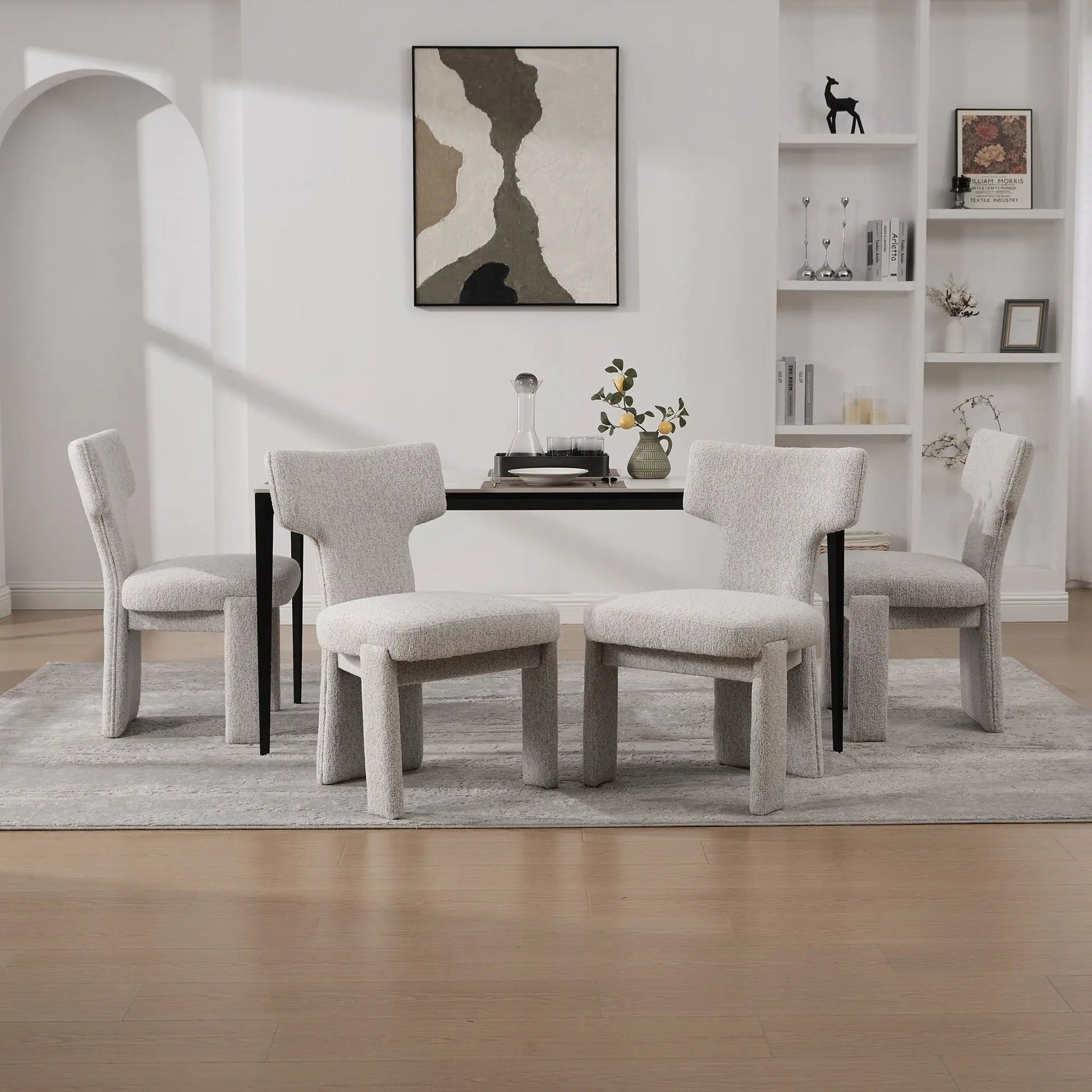 Armless Curved Back Accent Chairs in light gray fabric, Unique Piece Furniture chair sets on Tampa Home & Garden Store