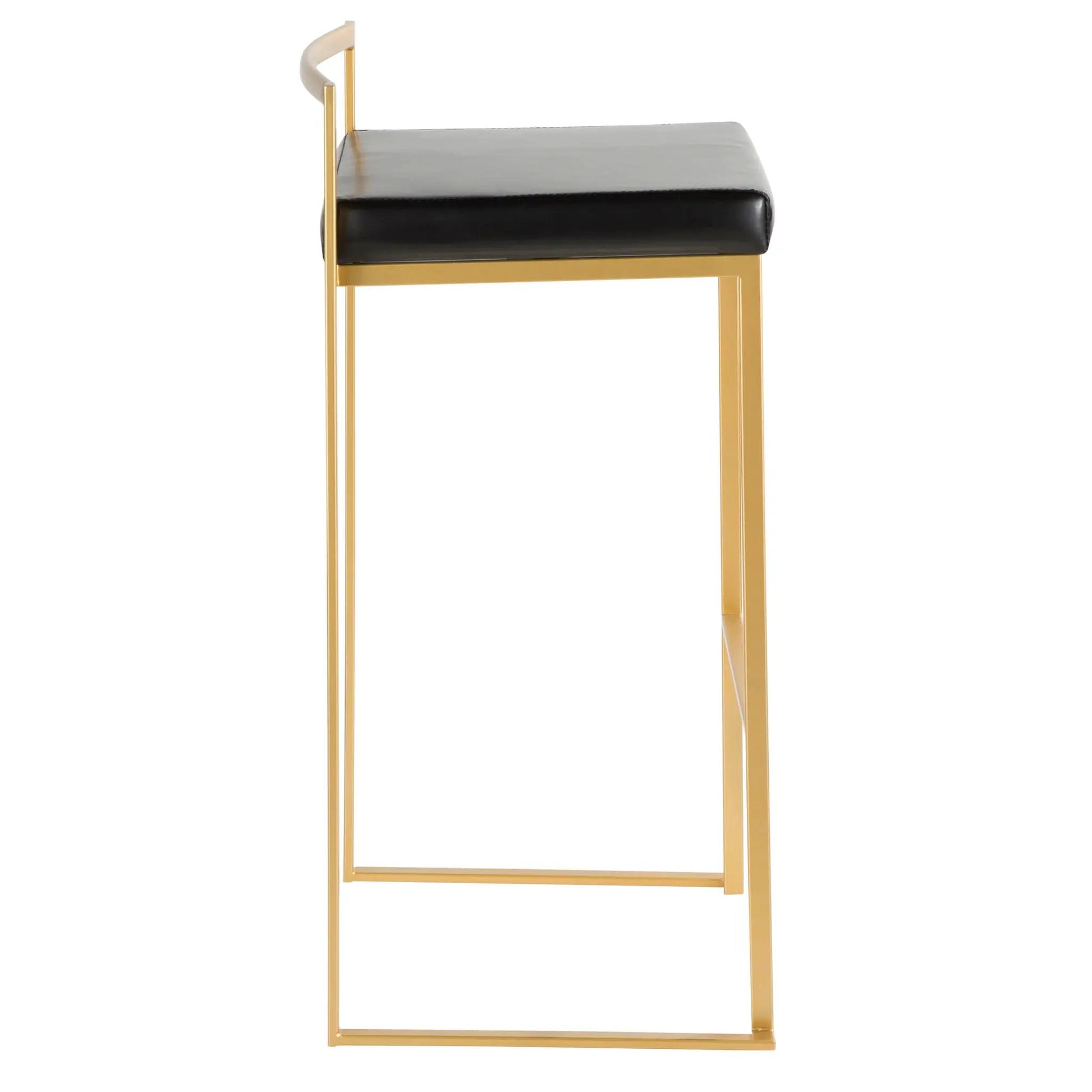 Fuji Contemporary Glam barstool by Unique Piece Furniture with black cushion and gold metal frame on Tampa Home & Garden Store