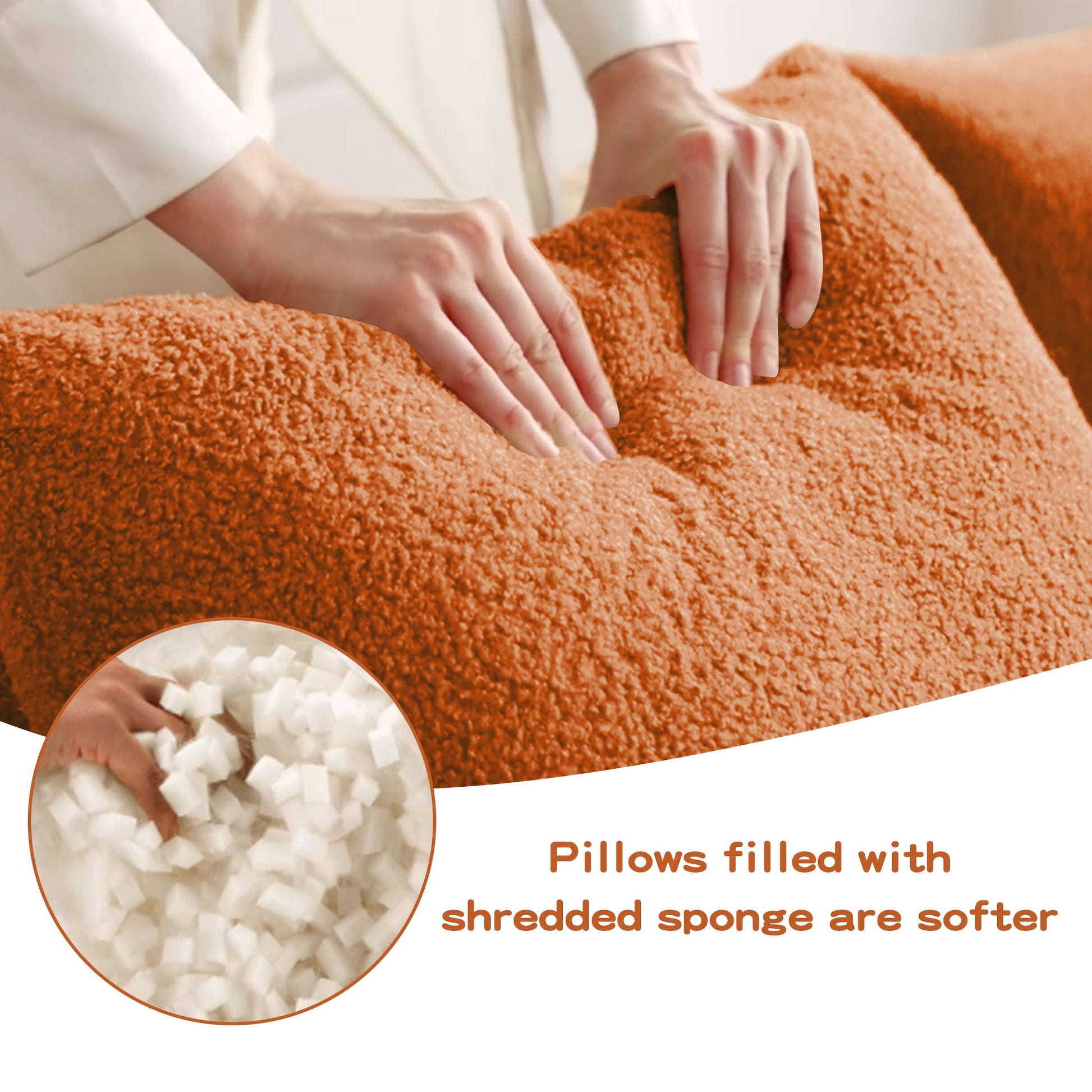 HouseOfZazla L-Shaped 4-Seat Boneless Sofa cushions being filled with orange shredded sponge foam on Tampa Home & Garden Store