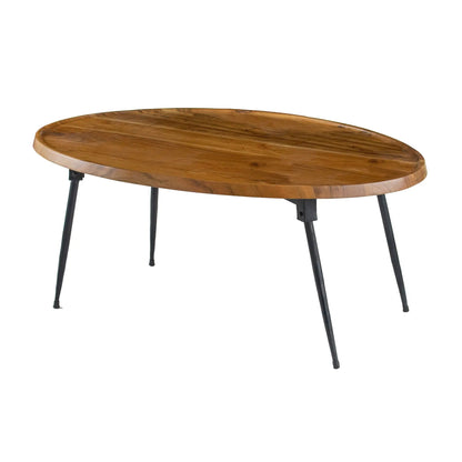 Oval brown wood coffee table with black metal legs by Unique Piece Furniture on Tampa Home & Garden Store
