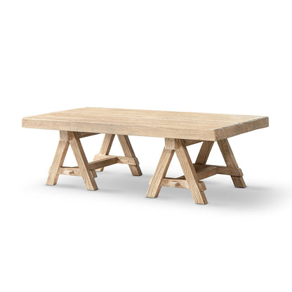 Trestle coffee table by HouseOfZazla solid reclaimed elm in light brown on Tampa Home & Garden Store