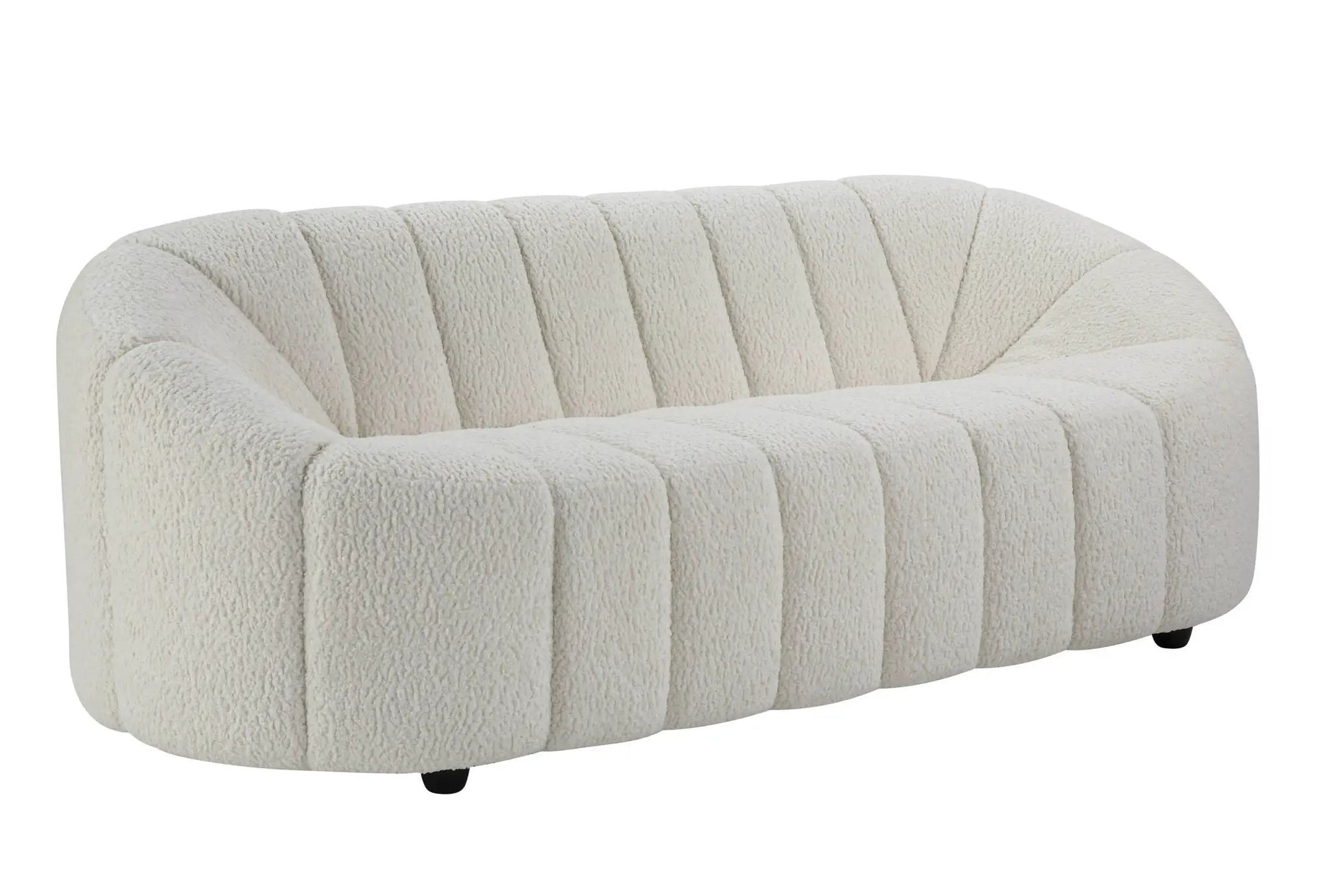 Osmash Teddy Sherpa Sofa in white plush sherpa fabric with curved armrests and vertical tufting on Tampa Home & Garden Store