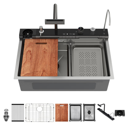 Single Bowl Kitchen Sink And The Smart Led Faucet