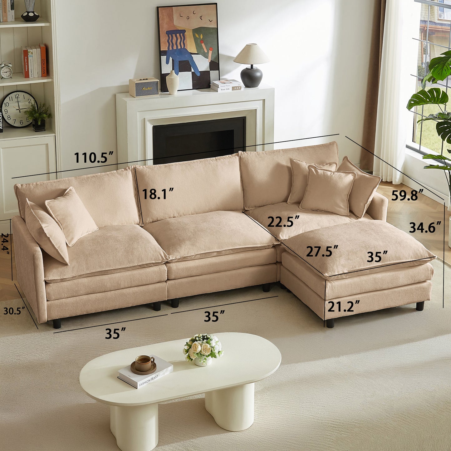 Premium Chenille L Shaped Sofa and Ottoman