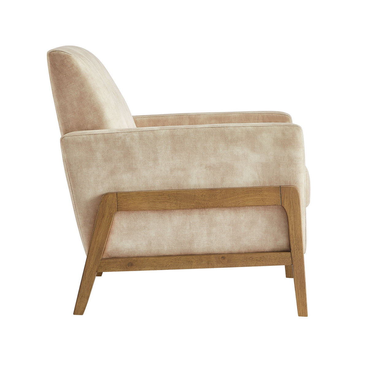 Tufted back accent arm chair in beige velvet with wooden base by HouseOfZazla on Tampa Home & Garden Store