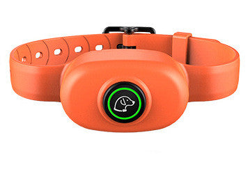 Remote-controlled dog training collar in orange with adjustable strap and green LED ring on Tampa Home & Garden Store