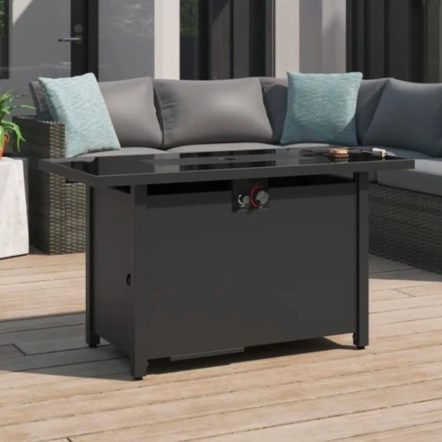 Outdoor Fire Pit Table With Lid in dark gray, glass top, by Unique Piece Furniture on Tampa Home & Garden Store