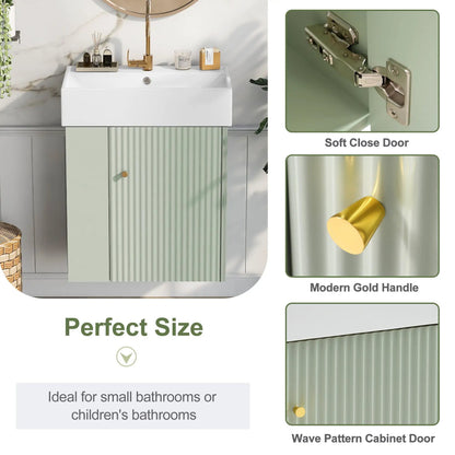 Compact Modern Floating Vanity with Ceramic Basin