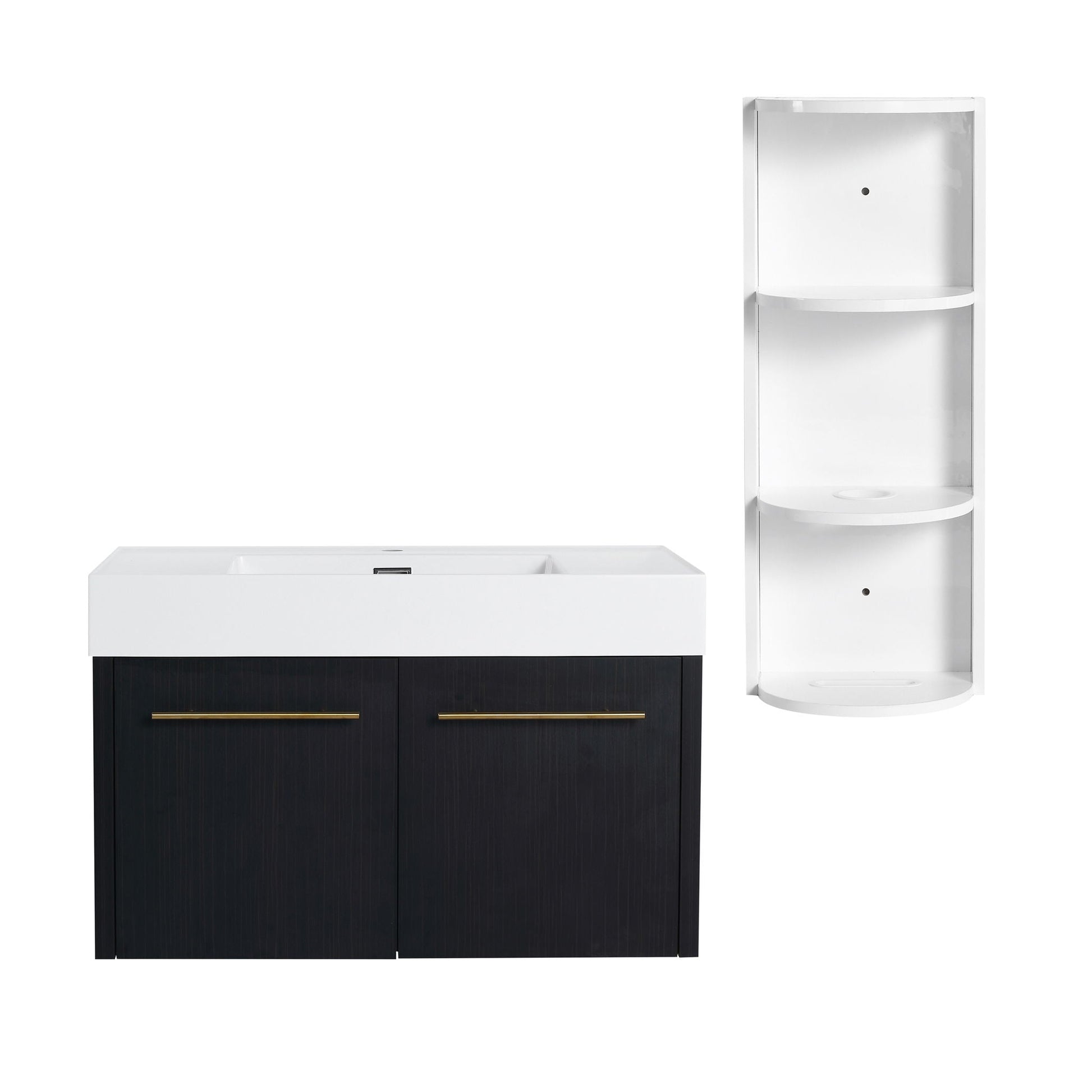 Modern wall mounted bathroom vanity with resin sink and white storage rack, HouseOfZazla on Tampa Home & Garden Store