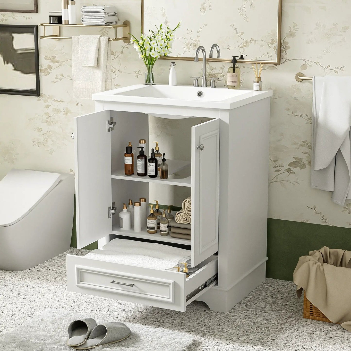 Bathroom Vanity With Ceramic Sink and Cabinet