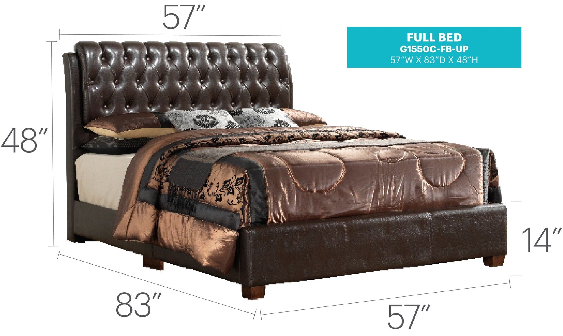Tufted Upholstered Bed in dark brown leather by HouseOfZazla, 57W x 83D x 48H on Tampa Home & Garden Store