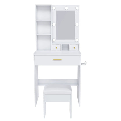 Vanity Table with Mirror and Hairdryer Holder
