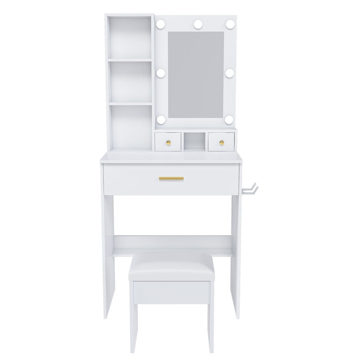 Vanity set white, lighted mirror with round LED bulbs, shelves and drawers HouseOfZazla on Tampa Home & Garden Store
