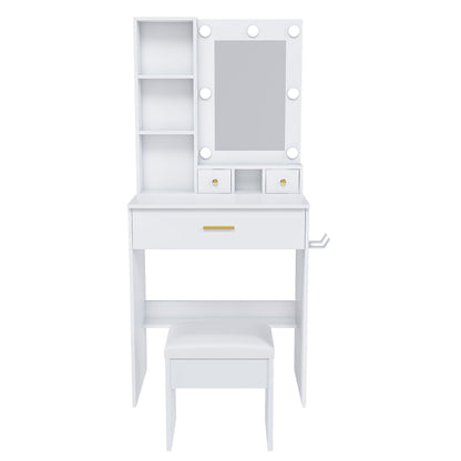 Vanity set white, lighted mirror with round LED bulbs, shelves and drawers HouseOfZazla on Tampa Home & Garden Store