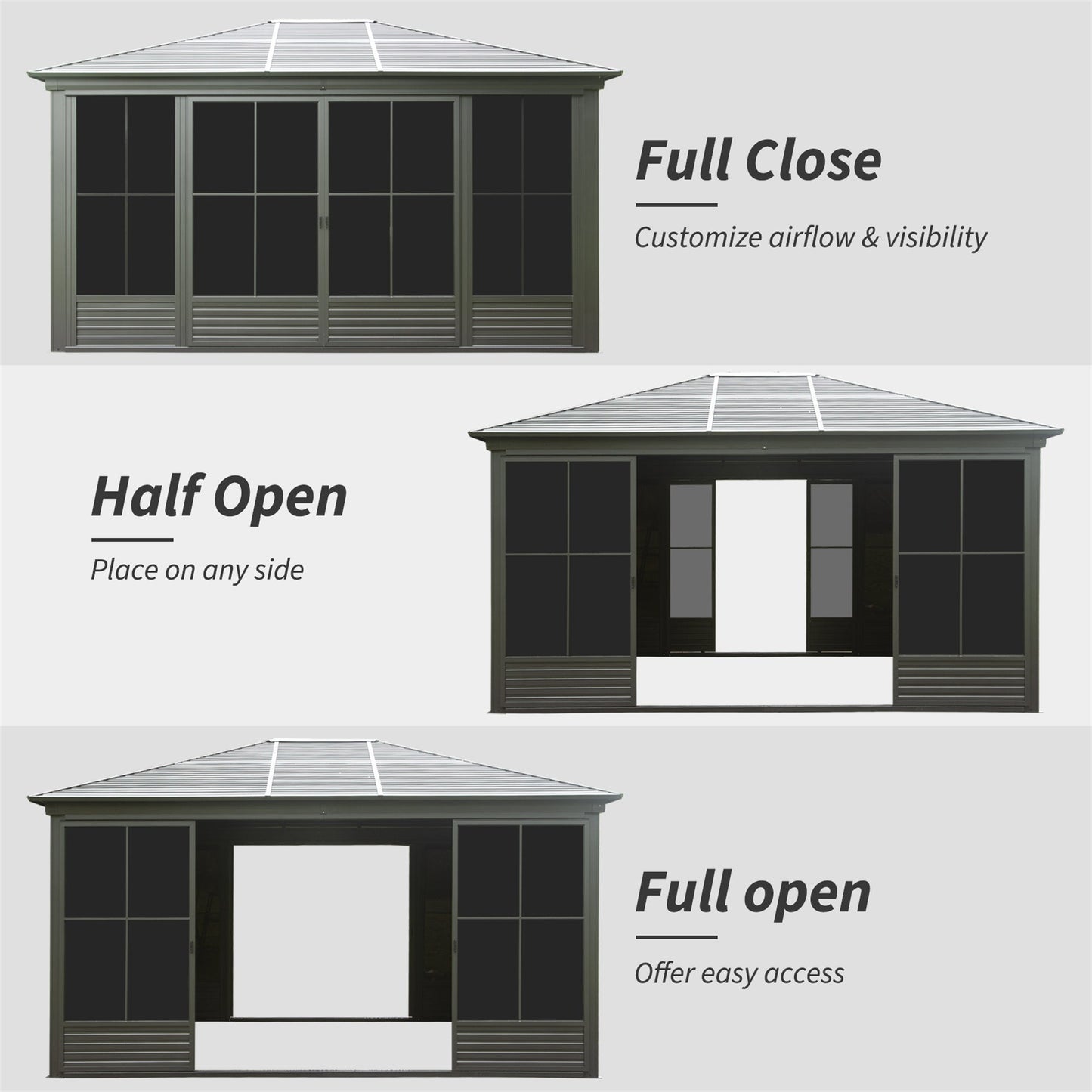 12x14FT Outdoor Sunroom Gazebo by HouseOfZazla with dark gray frame and full-glass doors on Tampa Home & Garden Store