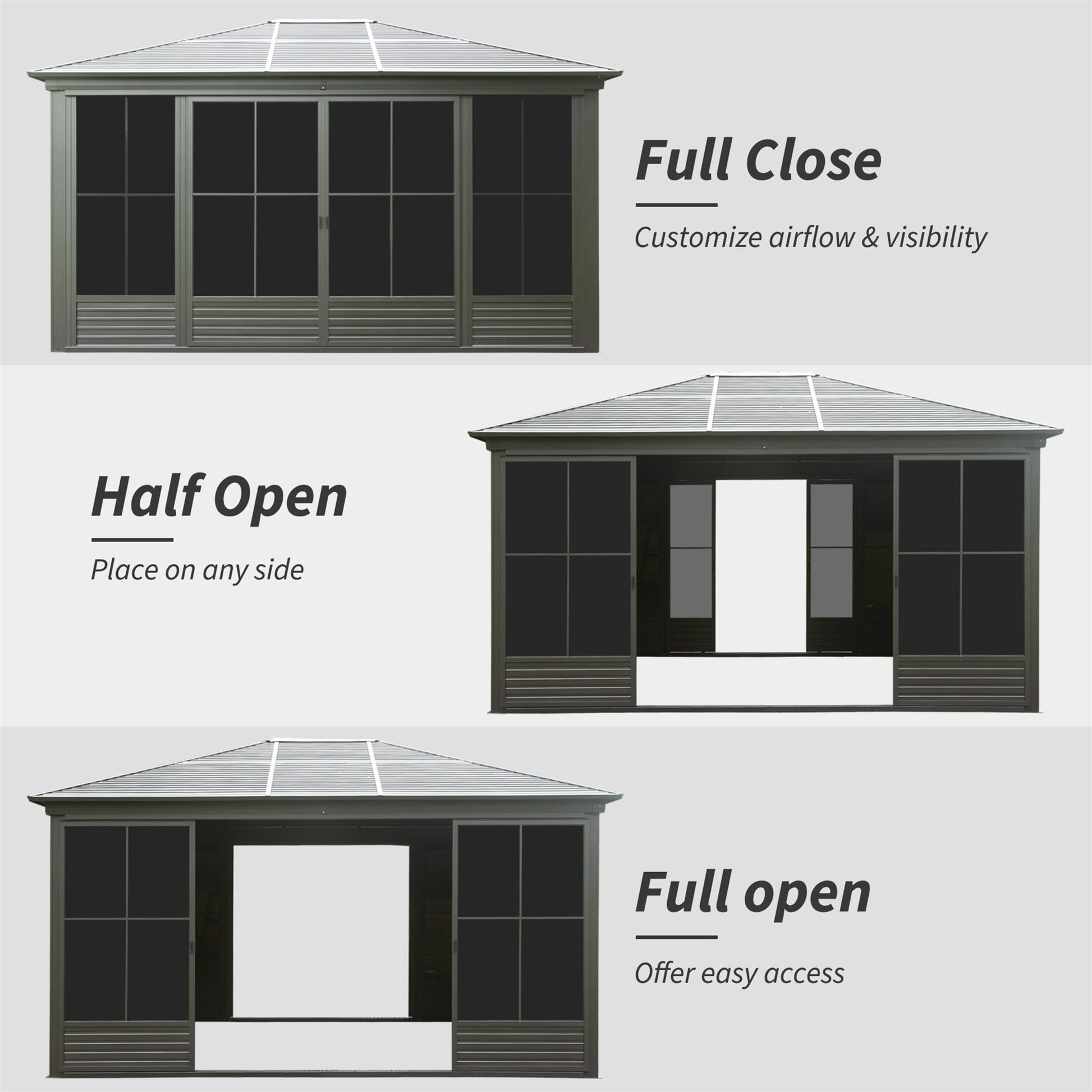 12x14FT Outdoor Sunroom Gazebo by HouseOfZazla with dark gray frame and full-glass doors on Tampa Home & Garden Store