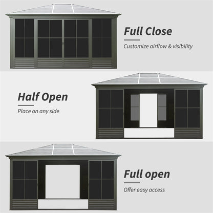 12x14FT Outdoor Sunroom Gazebo by HouseOfZazla with dark gray frame and full-glass doors on Tampa Home & Garden Store