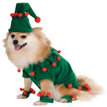 Pet Zen green elf dog costume with hat and red pom poms on Tampa Home & Garden Store