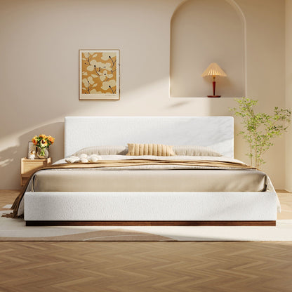 Bouclé upholstered bed by HouseOfZazla with wood-grain solid wood base on Tampa Home & Garden Store