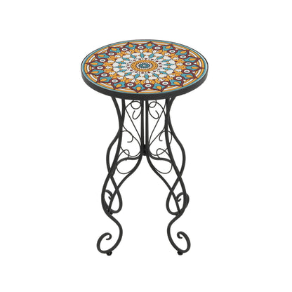 Round Ceramic Outdoor Table And Colorful Tile Top