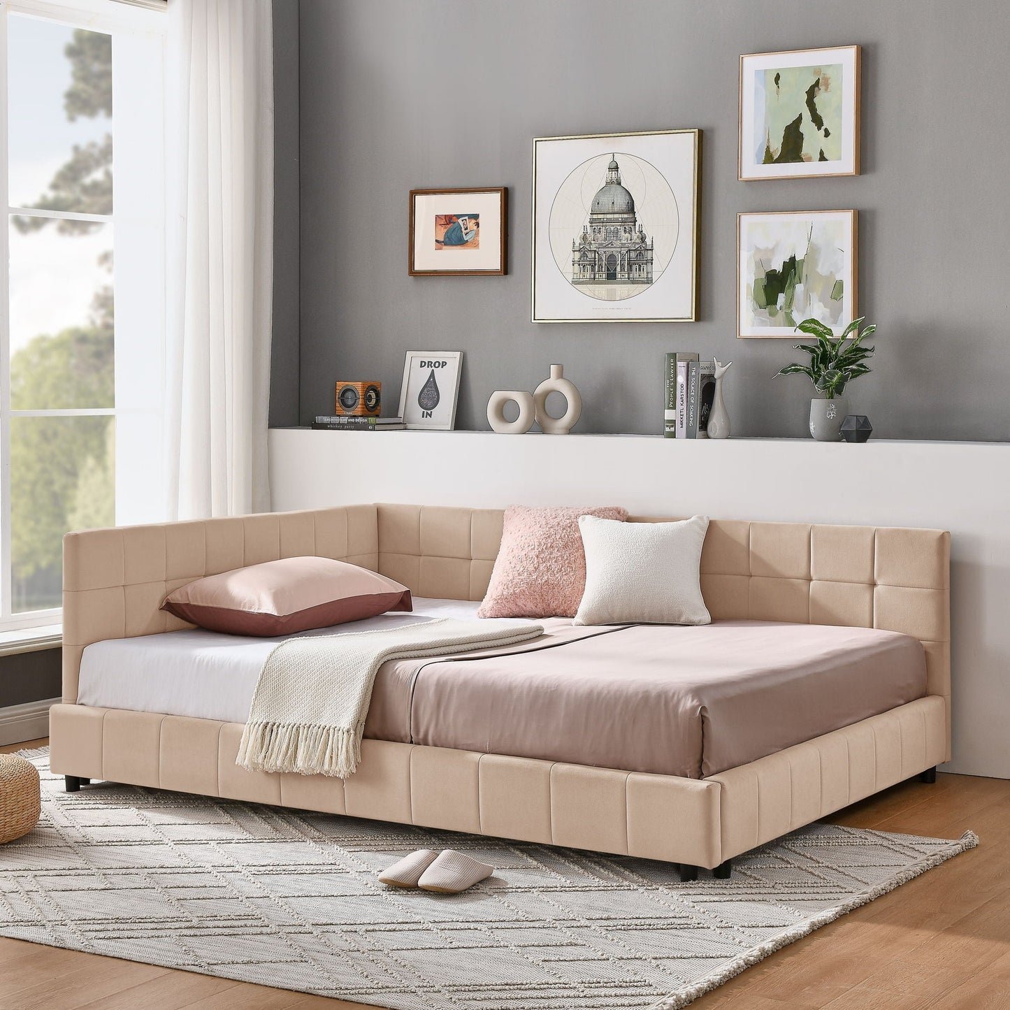Mid-Century Upholstered Bed Frame and Backrest