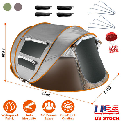 GemGear 3-4 person pop-up tent gray with orange trim waterproof on Tampa Home & Garden Store