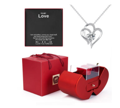 Red heart-shaped jewelry box with silver double-heart pendant necklace and gift card 4pc set on Tampa Home & Garden Store