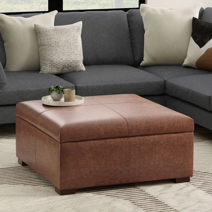 Gabbie upholstered storage ottoman coffee table in brown faux leather on Tampa Home & Garden Store