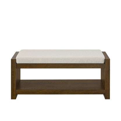 40-inch accent bench with lower shelf shoe rack, beige upholstered seat, dark wood frame on Tampa Home & Garden Store