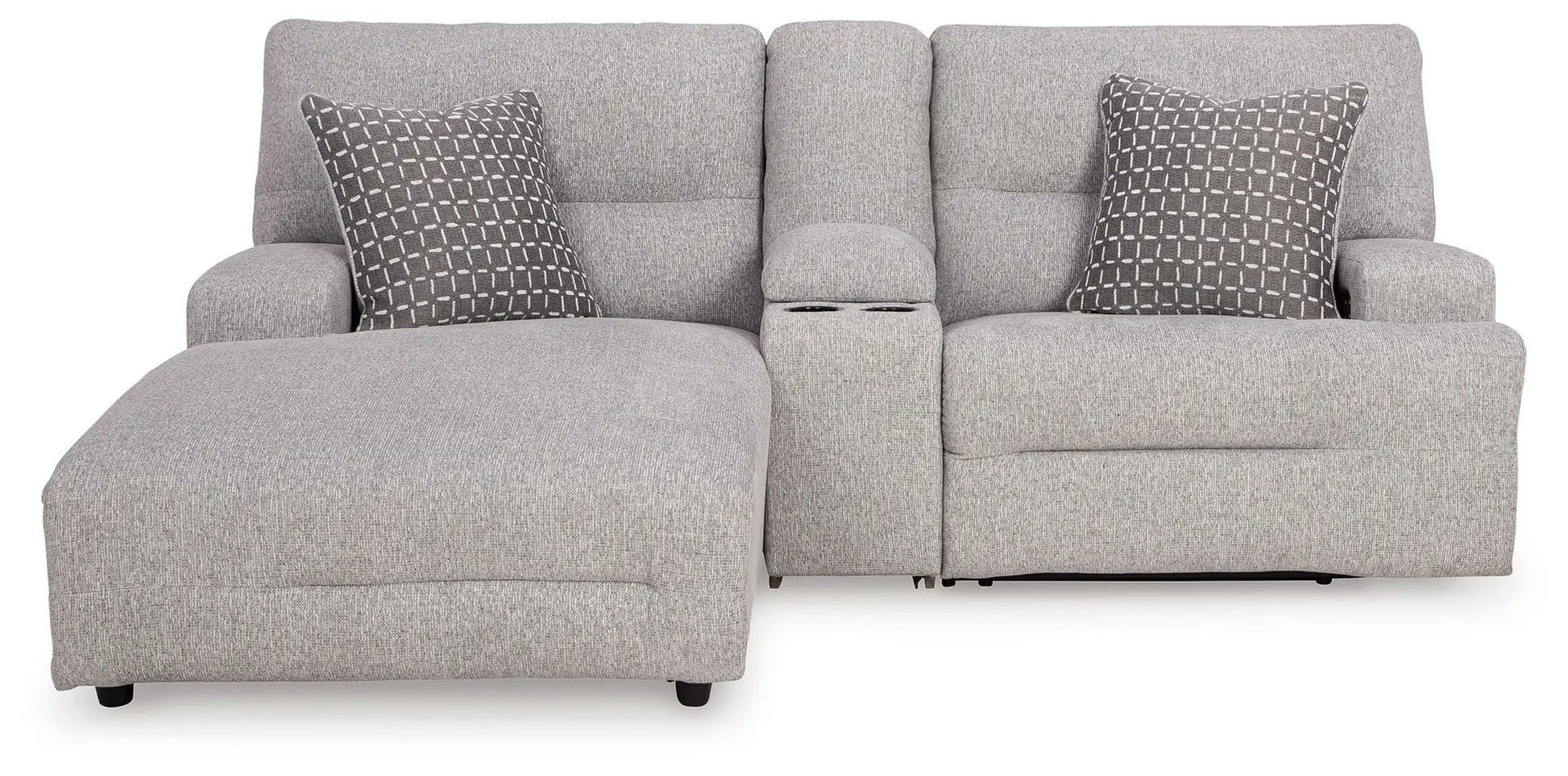 Acklen Place reclining sectional in gray fabric with center console and cupholders on Tampa Home & Garden Store