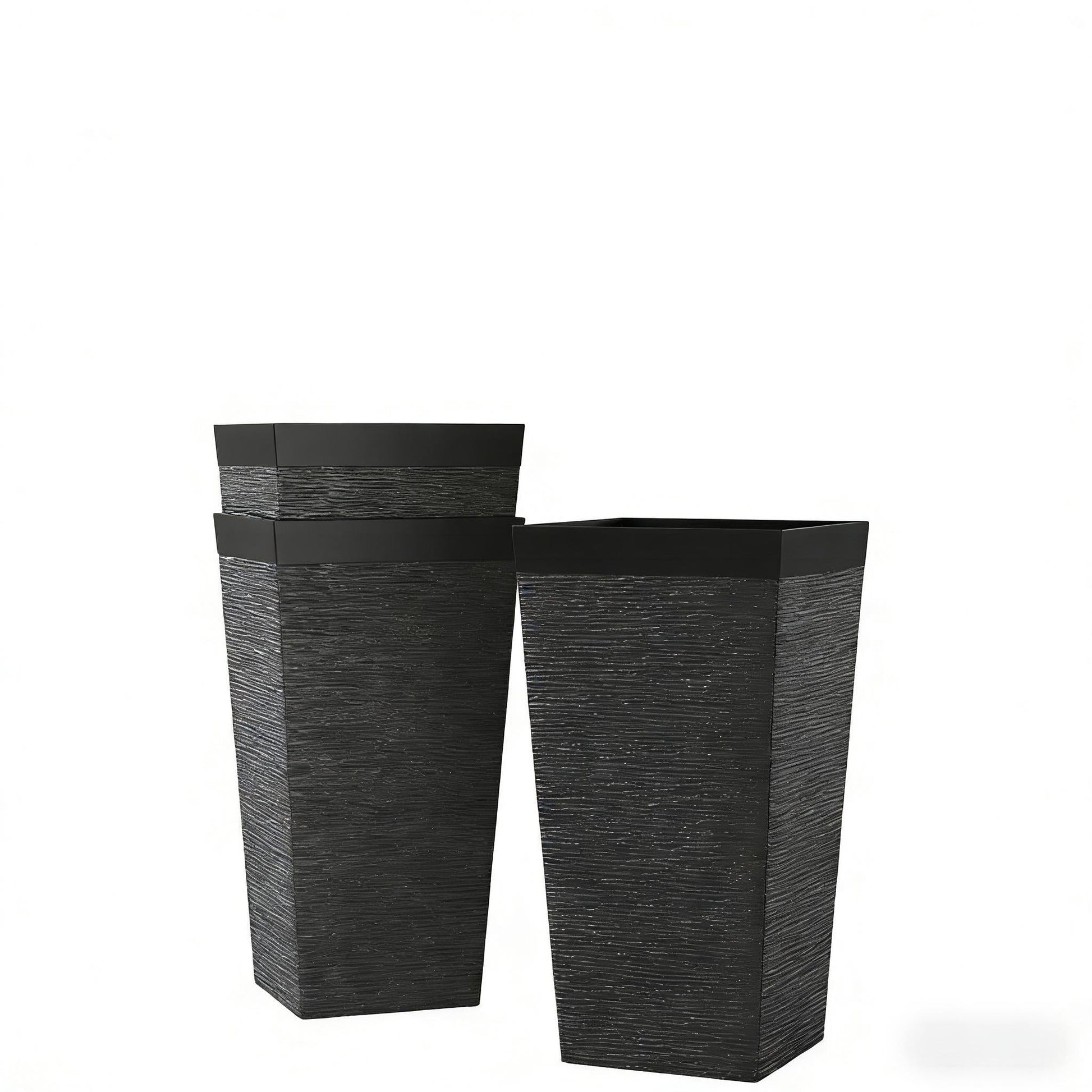 Planters Modern Design Stackable Tapered Planters, set of 3, black textured outdoor pots on Tampa Home & Garden Store