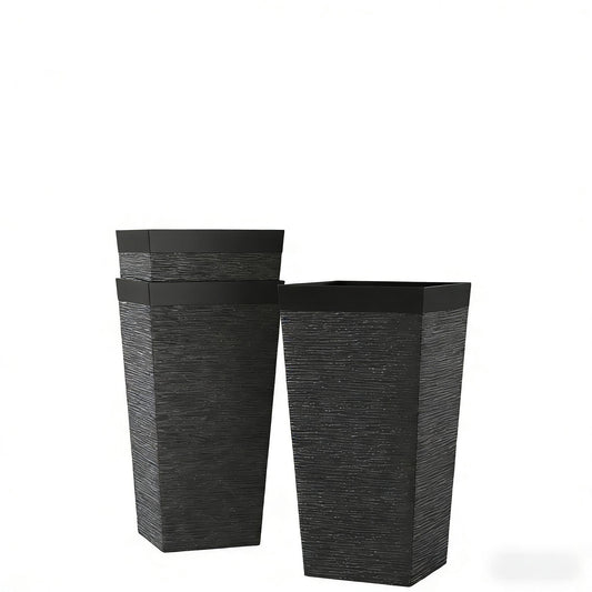 Planters Modern Design Stackable Tapered Planters, set of 3, black textured outdoor pots on Tampa Home & Garden Store
