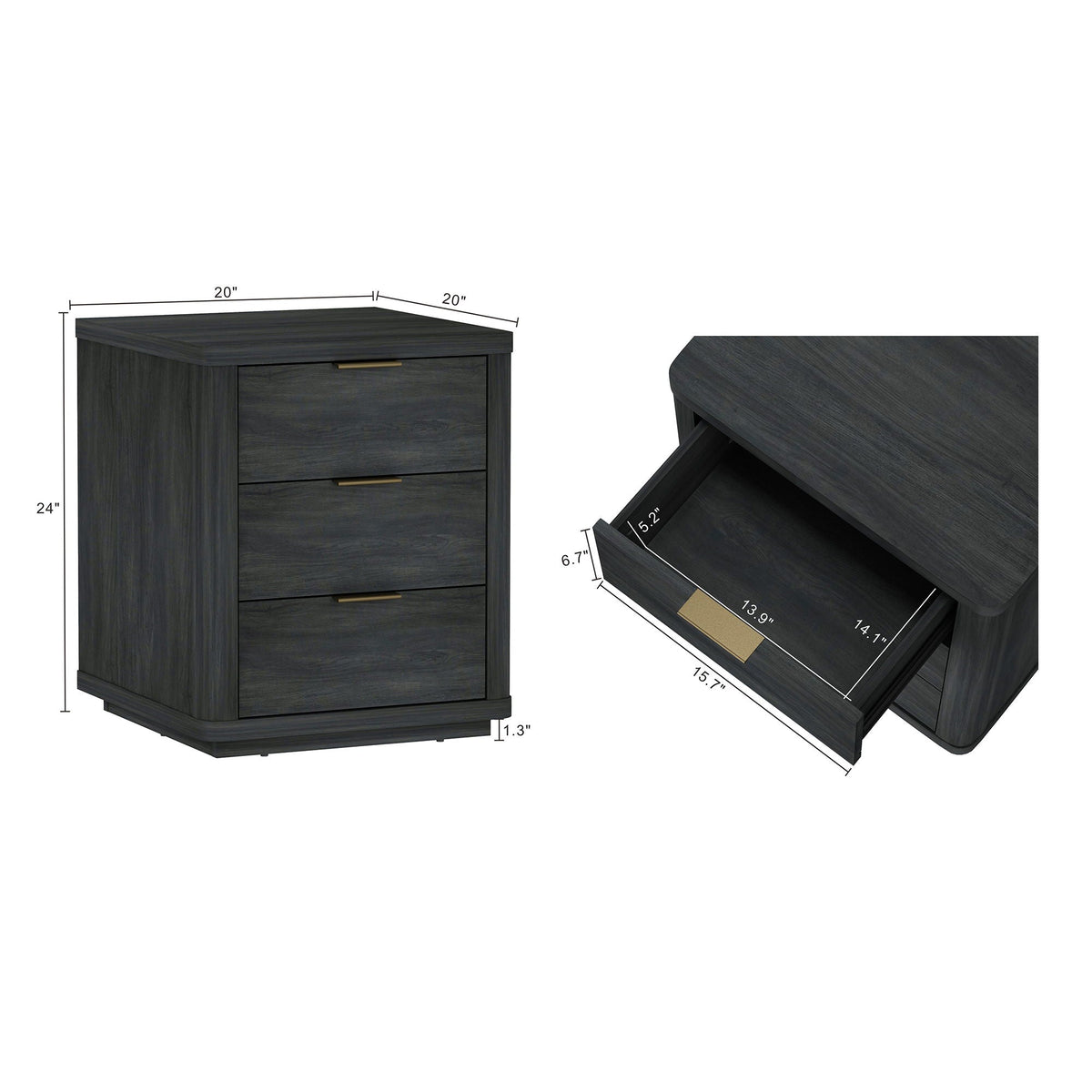 Nightstand with 3 drawers in dark espresso wood by HouseOfZazla with smooth rounded edges on Tampa Home & Garden Store