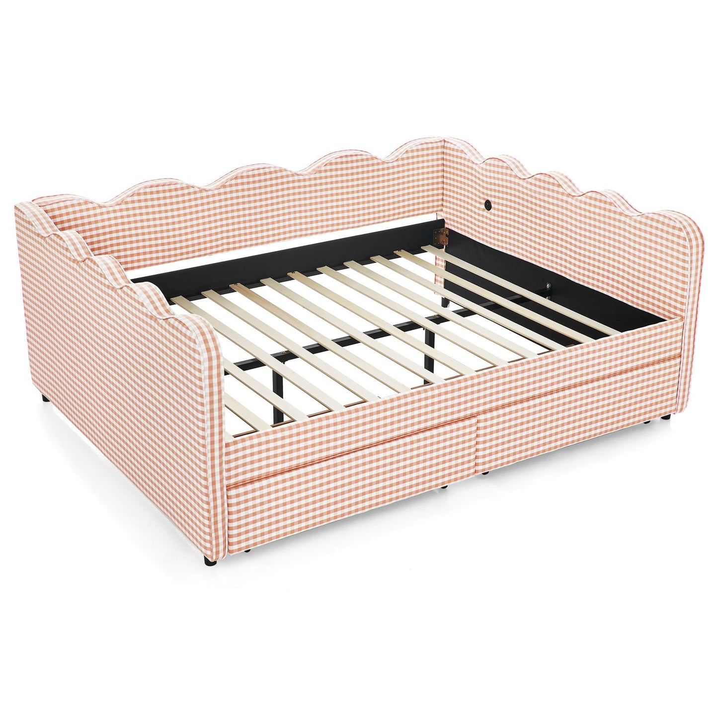 Queen Gingham Daybed with USB Port and Drawers