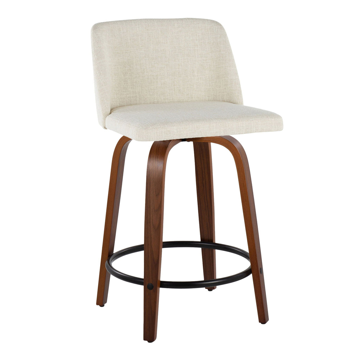 Contemporary counter stool with swivel, beige upholstery, curved wood legs, HouseOfZazla on Tampa Home & Garden Store