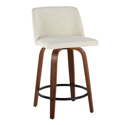 Contemporary counter stool with swivel, beige upholstery, curved wood legs, HouseOfZazla on Tampa Home & Garden Store