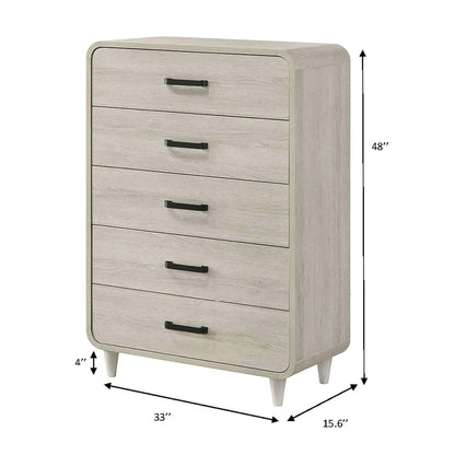 5-drawer tall accent chest in antique white with black bar pulls; rounded corners, tapered legs on Tampa Home & Garden Store