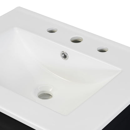 Modern white bathroom vanity top with predrilled faucet holes and chrome drain on Tampa Home & Garden Store
