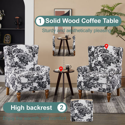 Coffee Table & Armchairs Set by HouseOfZazla: 2 high-back floral chairs with round wood table on Tampa Home & Garden Store