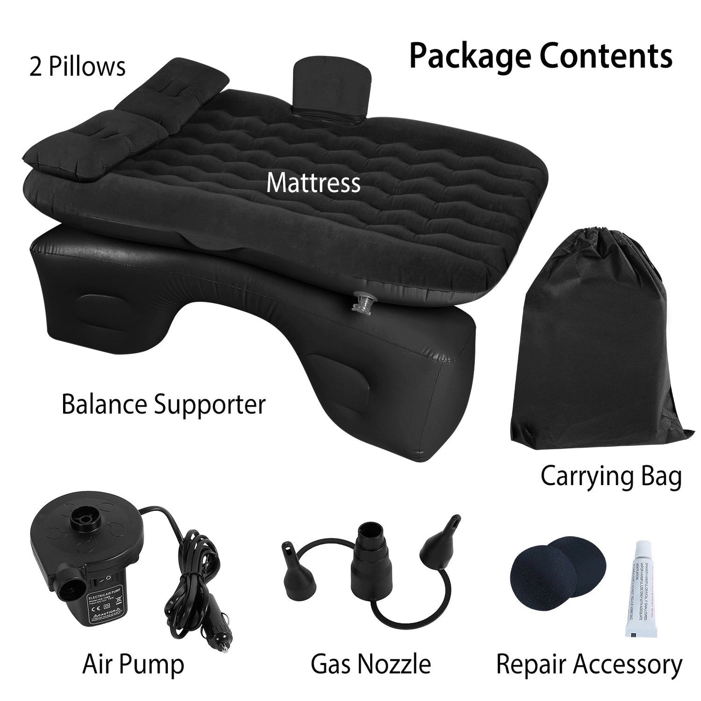 GemGear car air mattress bed with 2 pillows, carrying bag and pump accessories on Tampa Home & Garden Store