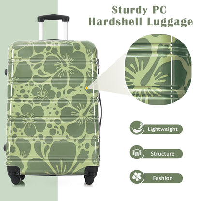 3-Piece hard shell luggage set green floral pattern, sizes 20in/24in/28in on Tampa Home & Garden Store
