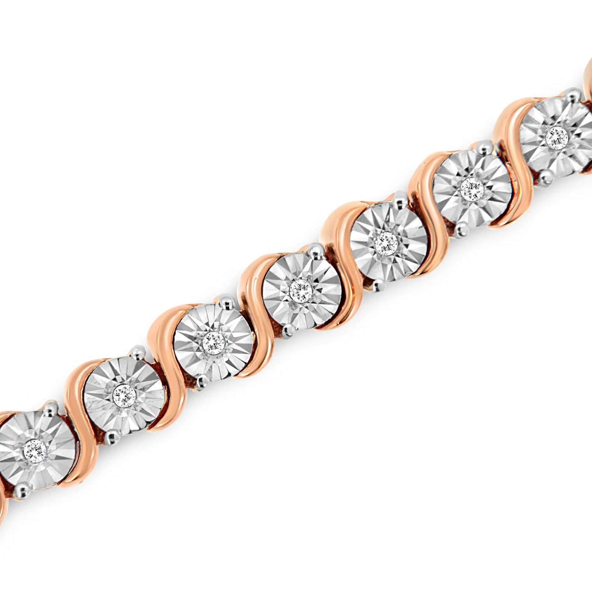 Rose gold plated sterling silver diamond tennis bracelet with round diamonds in S-link, 7 in on Tampa Home & Garden Store